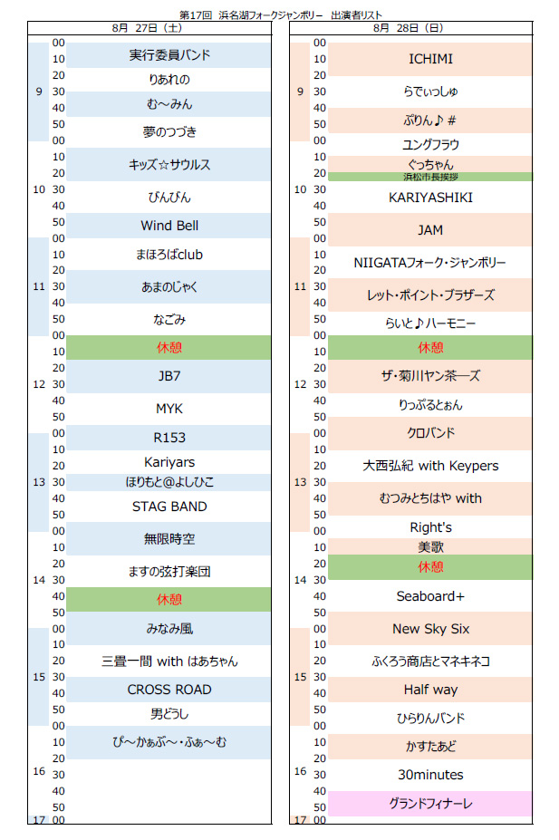 浜名湖フォークジャンボリー出演者